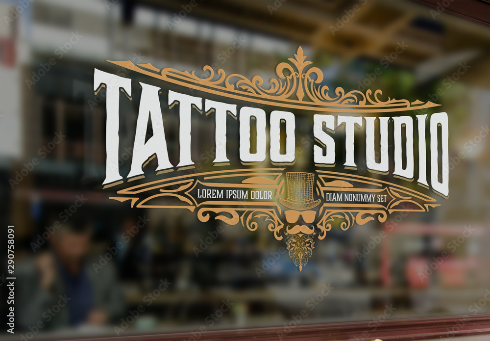 Vintage Style Tattoo Logo Layout with Gold Elements Stock Template ...