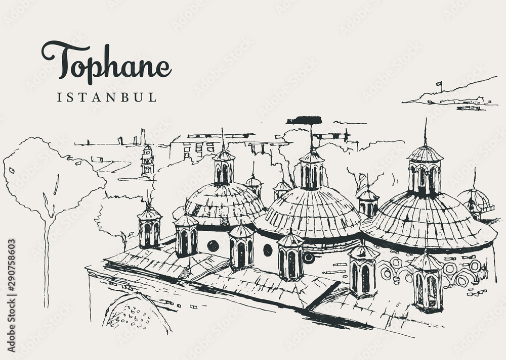 Drawing sketch illustration of Tophane-i Amire