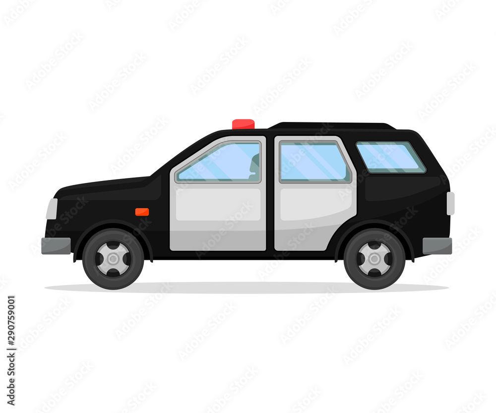 Indoor police pickup truck. Vector illustration on a white background.