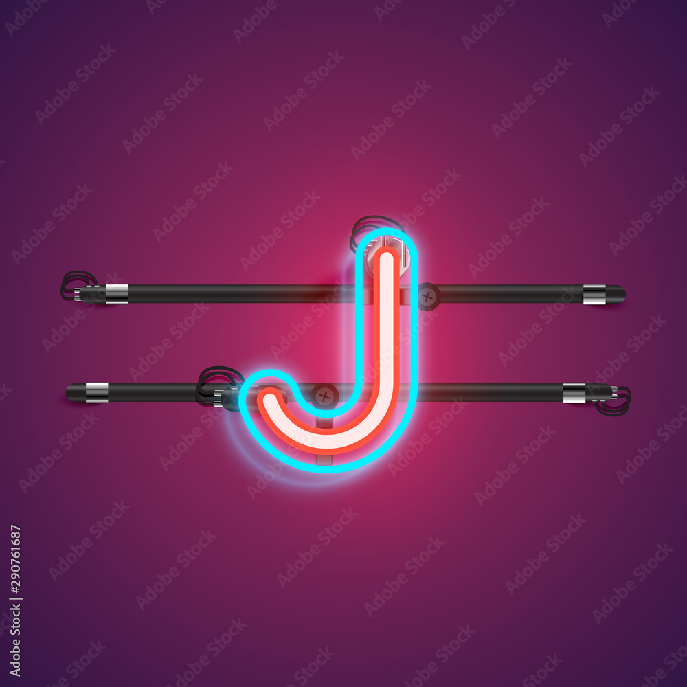 Realistic glowing double neon charcter from a fontset with console, vector illustration Realistic glowing double neon charcter from a fontset with console, vector illustration
