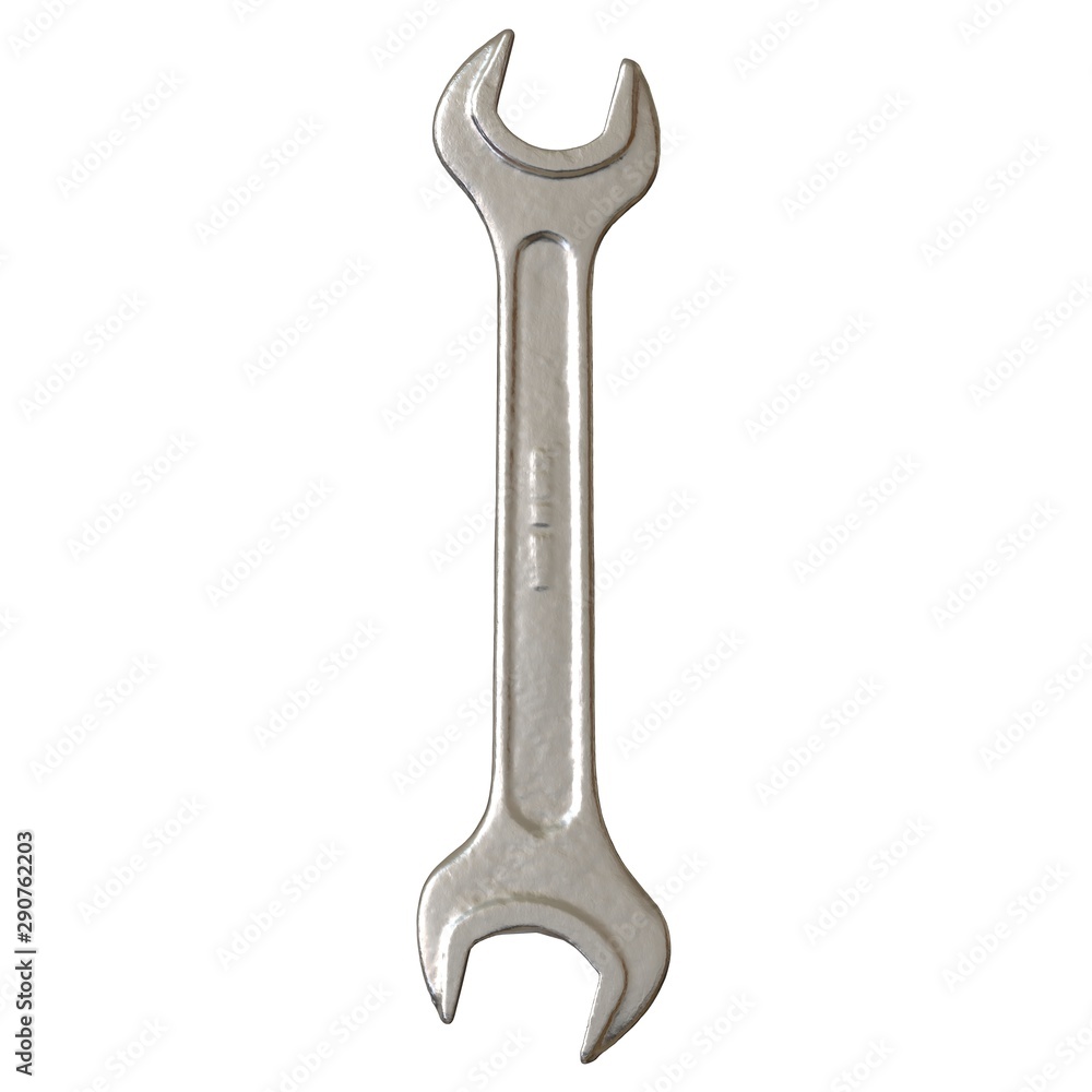Silver two way metal wrench isolated on white background. 3D rendering of excellent quality in high resolution Silver two way metal wrench isolated on white background. 3D rendering of excellent quality in high resolution