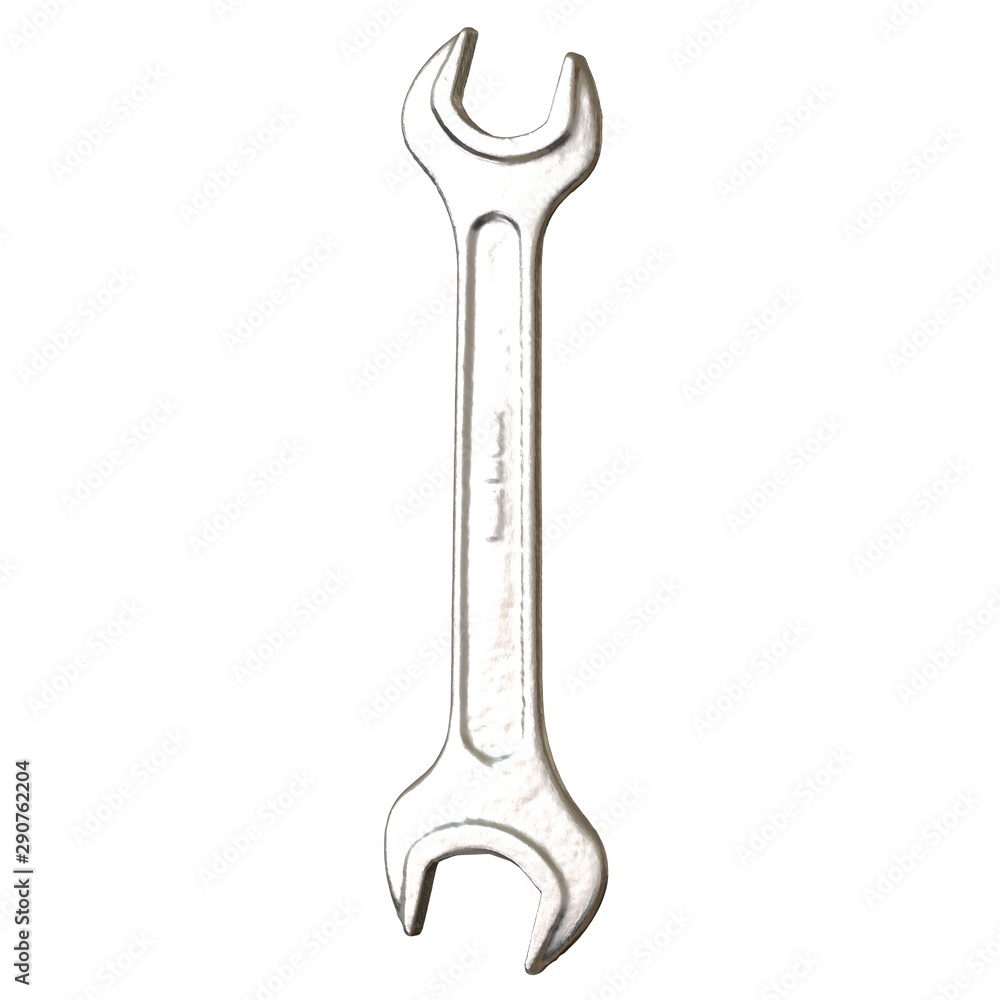 Silver two way metal wrench isolated on white background. 3D rendering of excellent quality in high resolution Silver two way metal wrench isolated on white background. 3D rendering of excellent quality in high resolution