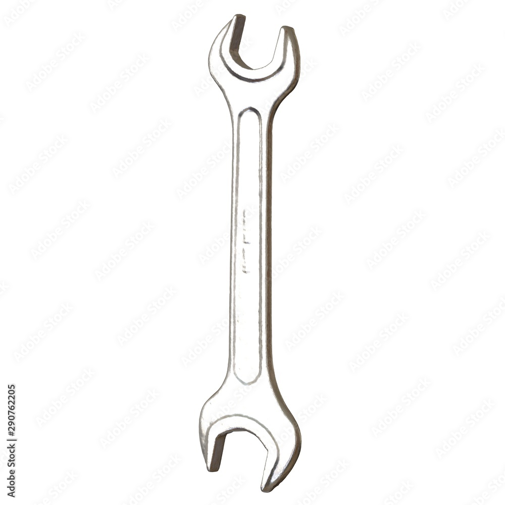 Silver two way metal wrench isolated on white background. 3D rendering of excellent quality in high resolution Silver two way metal wrench isolated on white background. 3D rendering of excellent quality in high resolution
