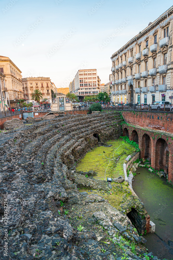 CATANIA, ITALY - January 19, 2019: Roman Amphitheater of Catania, Italy