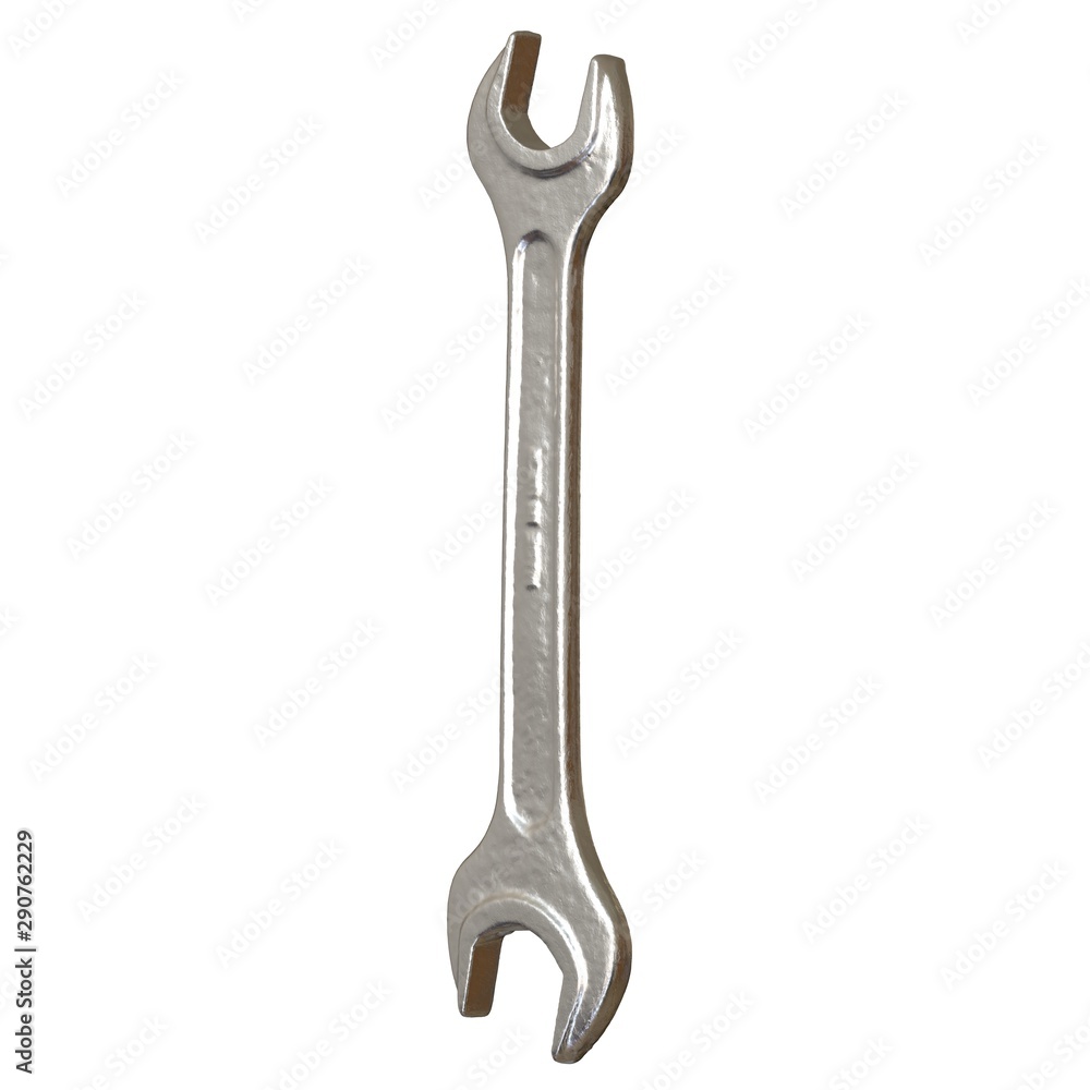Silver two way metal wrench isolated on white background. 3D rendering of excellent quality in high resolution Silver two way metal wrench isolated on white background. 3D rendering of excellent quality in high resolution