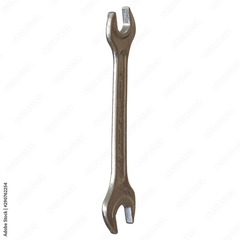 Silver two way metal wrench isolated on white background. 3D rendering of excellent quality in high resolution Silver two way metal wrench isolated on white background. 3D rendering of excellent quality in high resolution