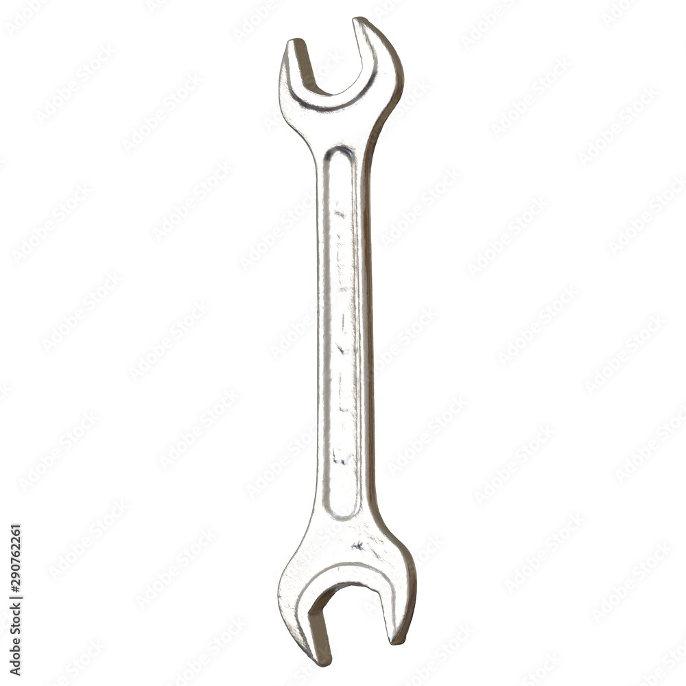 Silver two way metal wrench isolated on white background. 3D rendering of excellent quality in high resolution Silver two way metal wrench isolated on white background. 3D rendering of excellent quality in high resolution