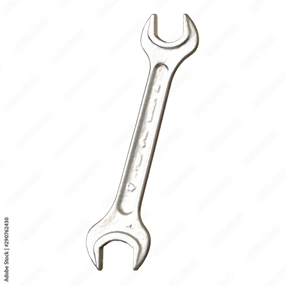 Silver two way metal wrench isolated on white background. 3D rendering of excellent quality in high resolution Silver two way metal wrench isolated on white background. 3D rendering of excellent quality in high resolution