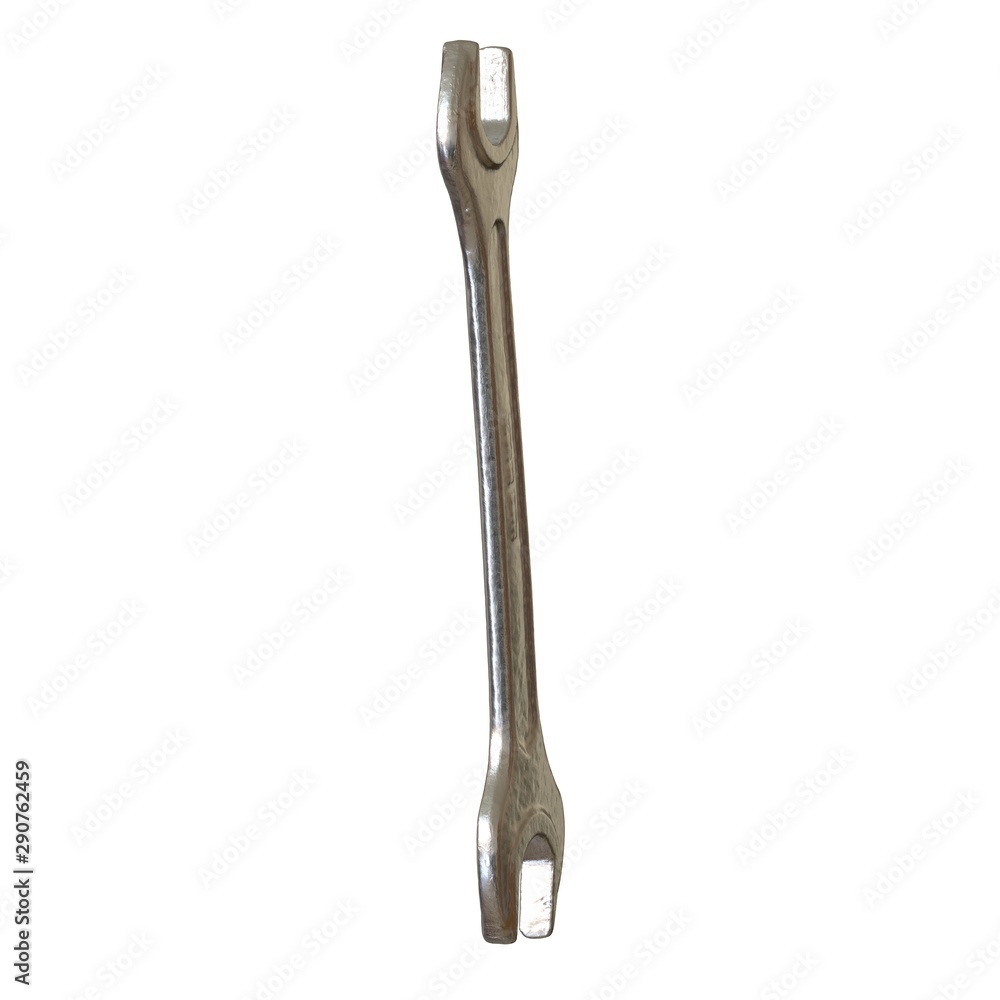 Silver two way metal wrench isolated on white background. 3D rendering of excellent quality in high resolution Silver two way metal wrench isolated on white background. 3D rendering of excellent quality in high resolution
