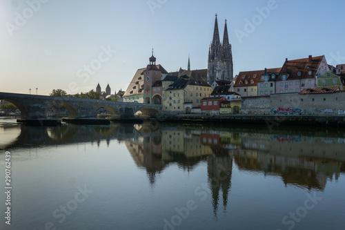Regensburg panorama, old bridge and dom, world heritage site