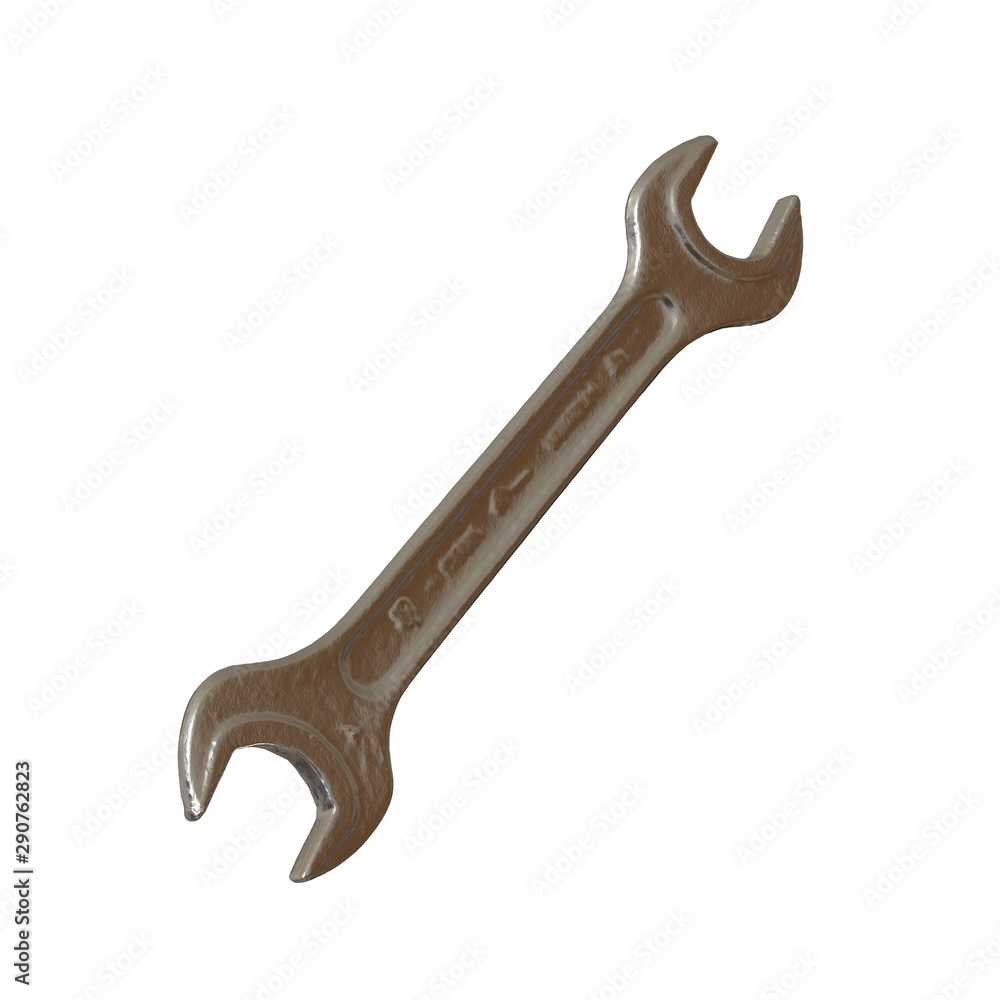 Silver two way metal wrench isolated on white background. 3D rendering of excellent quality in high resolution Silver two way metal wrench isolated on white background. 3D rendering of excellent quality in high resolution