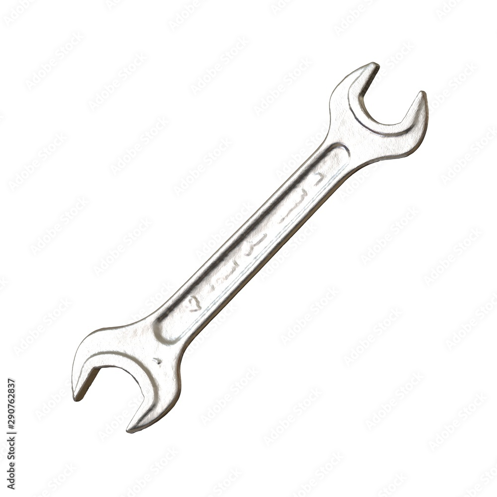 Silver two way metal wrench isolated on white background. 3D rendering of excellent quality in high resolution Silver two way metal wrench isolated on white background. 3D rendering of excellent quality in high resolution