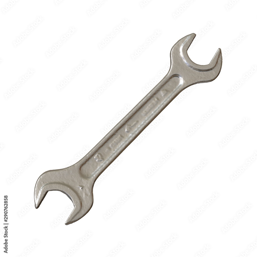 Silver two way metal wrench isolated on white background. 3D rendering of excellent quality in high resolution Silver two way metal wrench isolated on white background. 3D rendering of excellent quality in high resolution