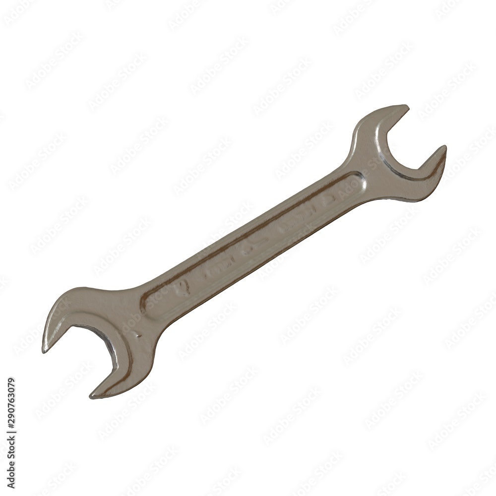 Silver two way metal wrench isolated on white background. 3D rendering of excellent quality in high resolution Silver two way metal wrench isolated on white background. 3D rendering of excellent quality in high resolution
