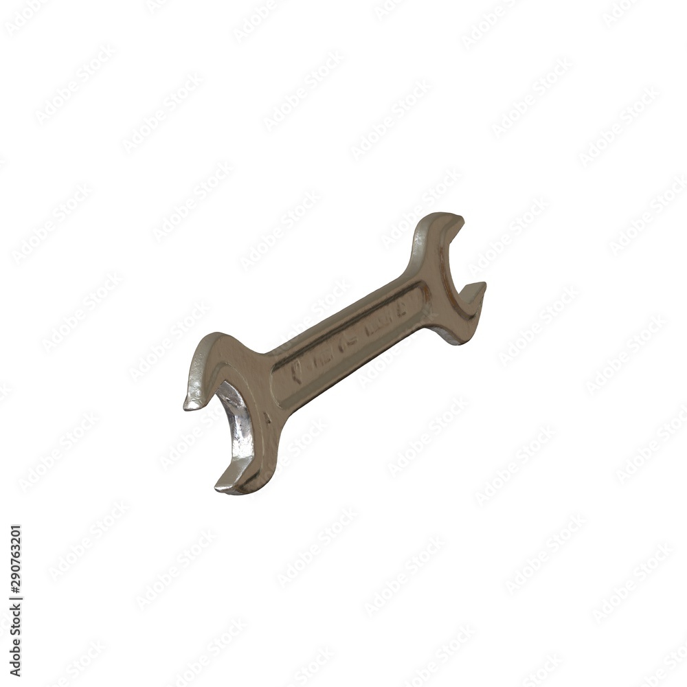 Silver two way metal wrench isolated on white background. 3D rendering of excellent quality in high resolution Silver two way metal wrench isolated on white background. 3D rendering of excellent quality in high resolution