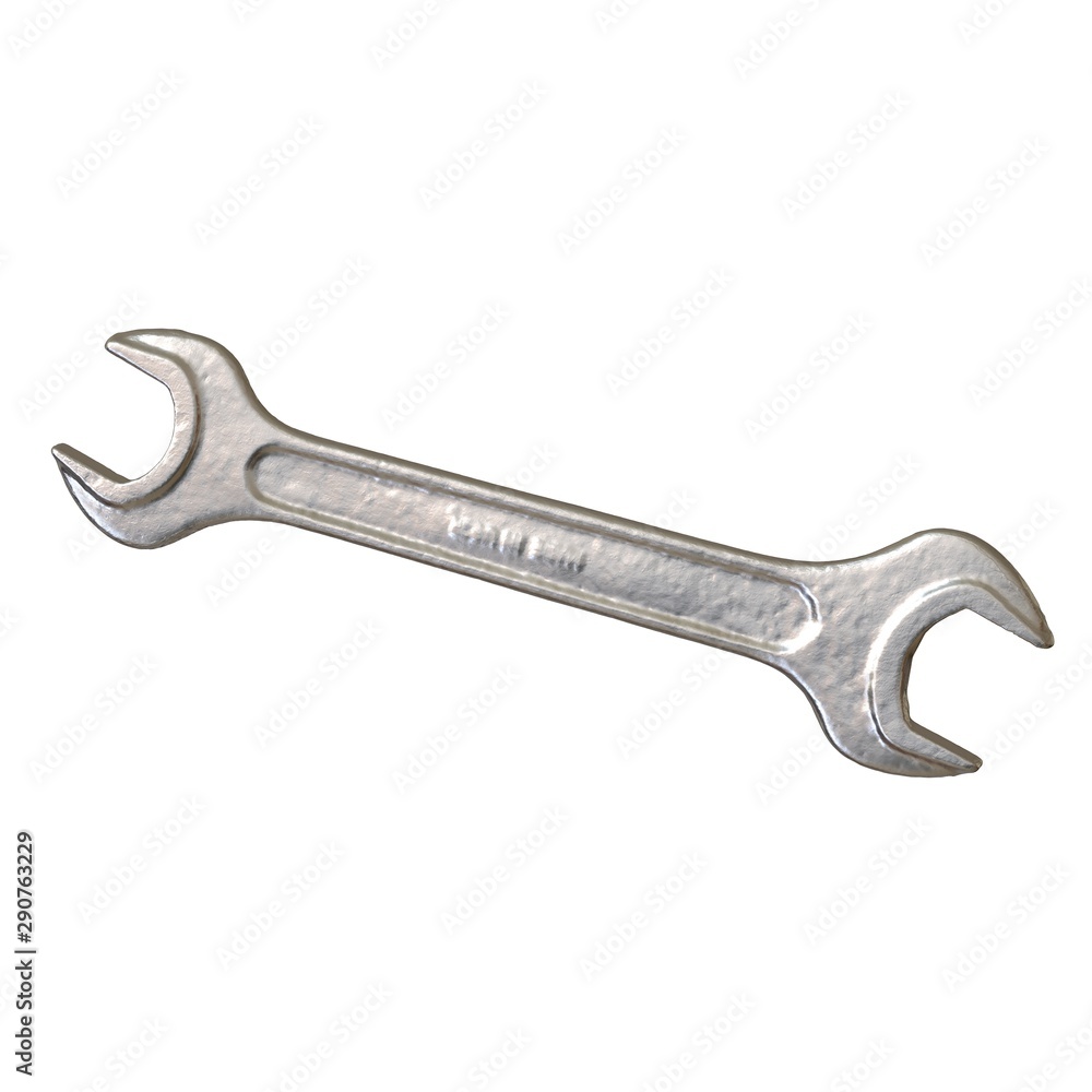 Silver two way metal wrench isolated on white background. 3D rendering of excellent quality in high resolution Silver two way metal wrench isolated on white background. 3D rendering of excellent quality in high resolution