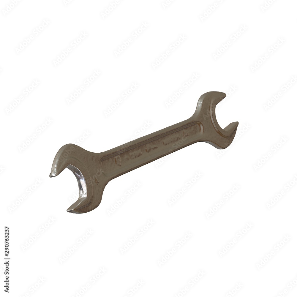 Silver two way metal wrench isolated on white background. 3D rendering of excellent quality in high resolution Silver two way metal wrench isolated on white background. 3D rendering of excellent quality in high resolution