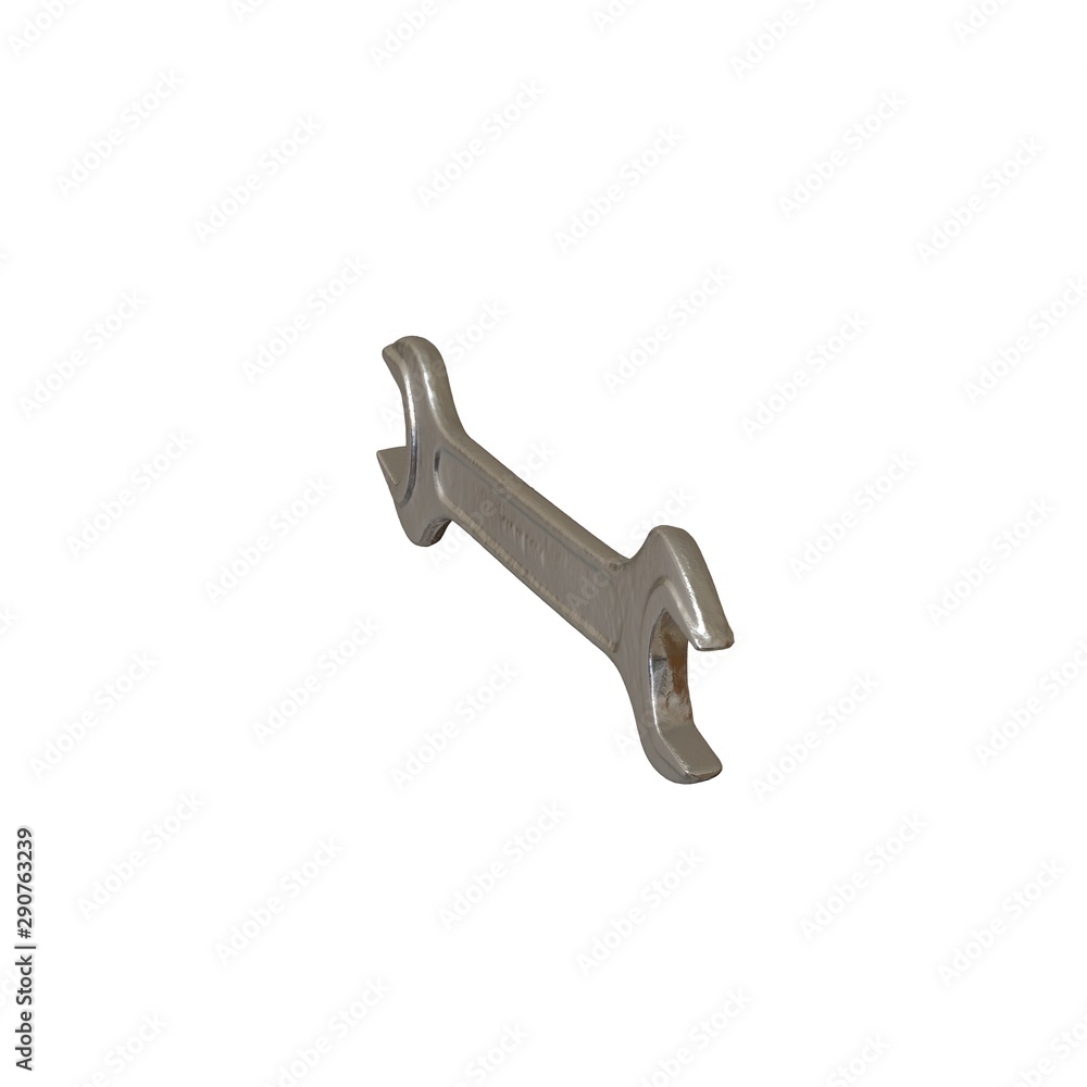 Silver two way metal wrench isolated on white background. 3D rendering of excellent quality in high resolution Silver two way metal wrench isolated on white background. 3D rendering of excellent quality in high resolution