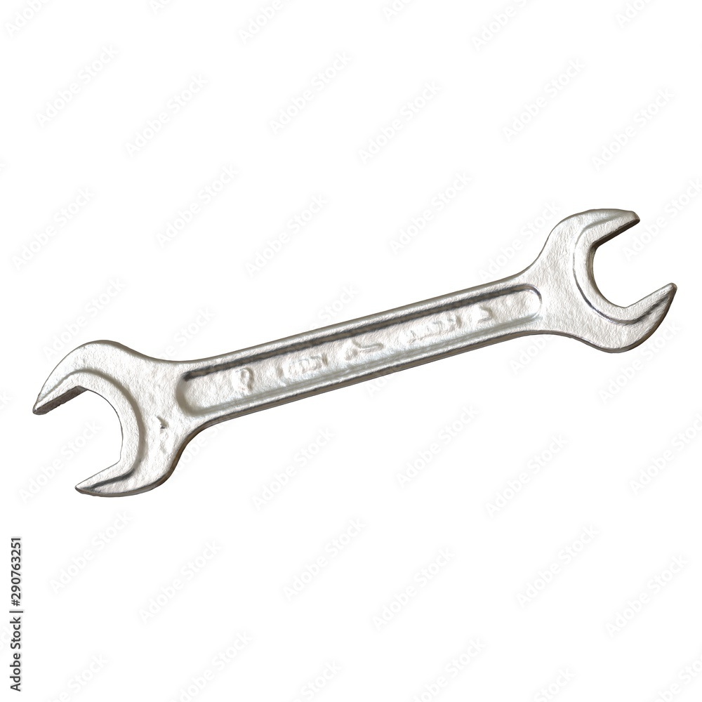 Silver two way metal wrench isolated on white background. 3D rendering of excellent quality in high resolution Silver two way metal wrench isolated on white background. 3D rendering of excellent quality in high resolution