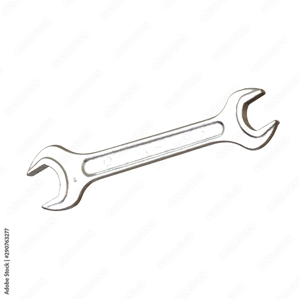Silver two way metal wrench isolated on white background. 3D rendering of excellent quality in high resolution Silver two way metal wrench isolated on white background. 3D rendering of excellent quality in high resolution