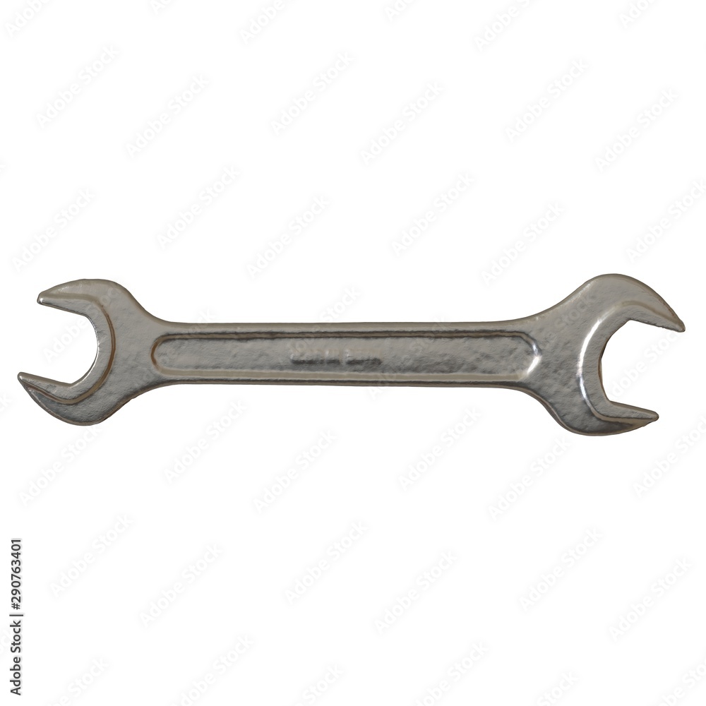 Silver two way metal wrench isolated on white background. 3D rendering of excellent quality in high resolution Silver two way metal wrench isolated on white background. 3D rendering of excellent quality in high resolution