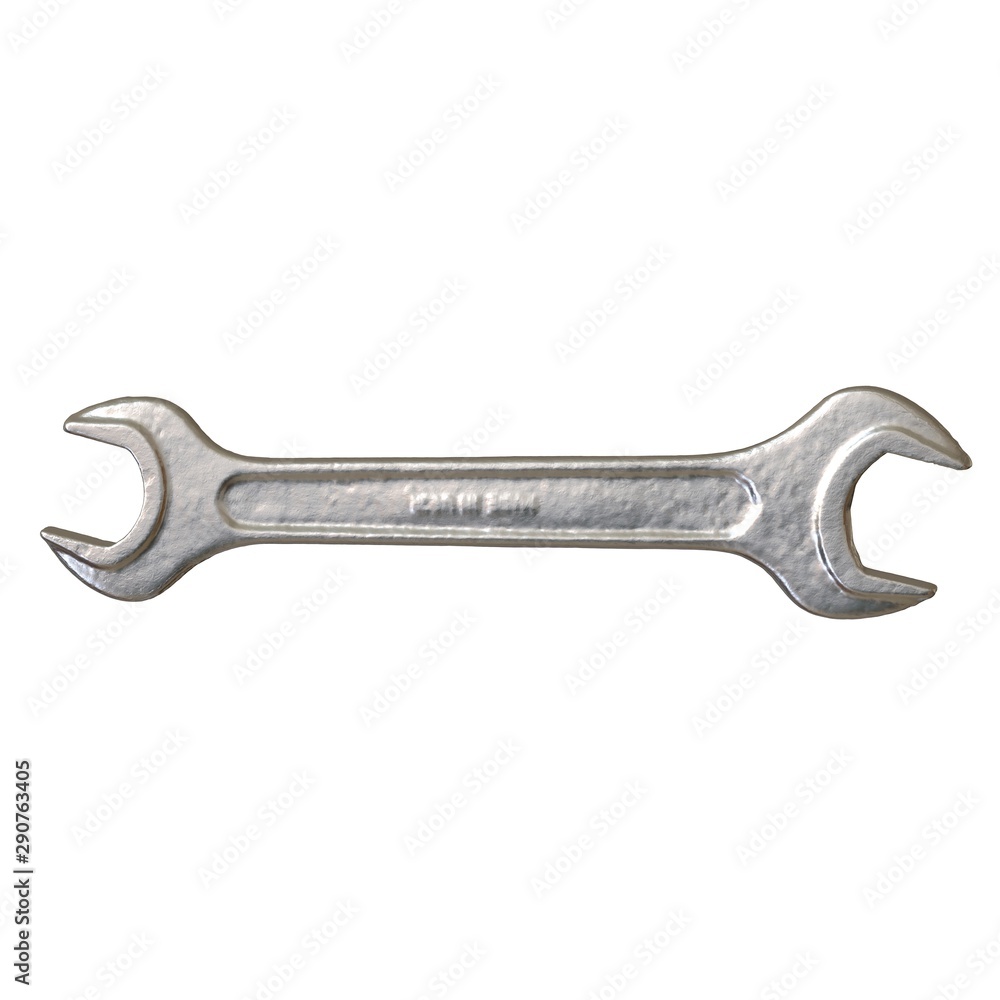 Silver two way metal wrench isolated on white background. 3D rendering of excellent quality in high resolution Silver two way metal wrench isolated on white background. 3D rendering of excellent quality in high resolution