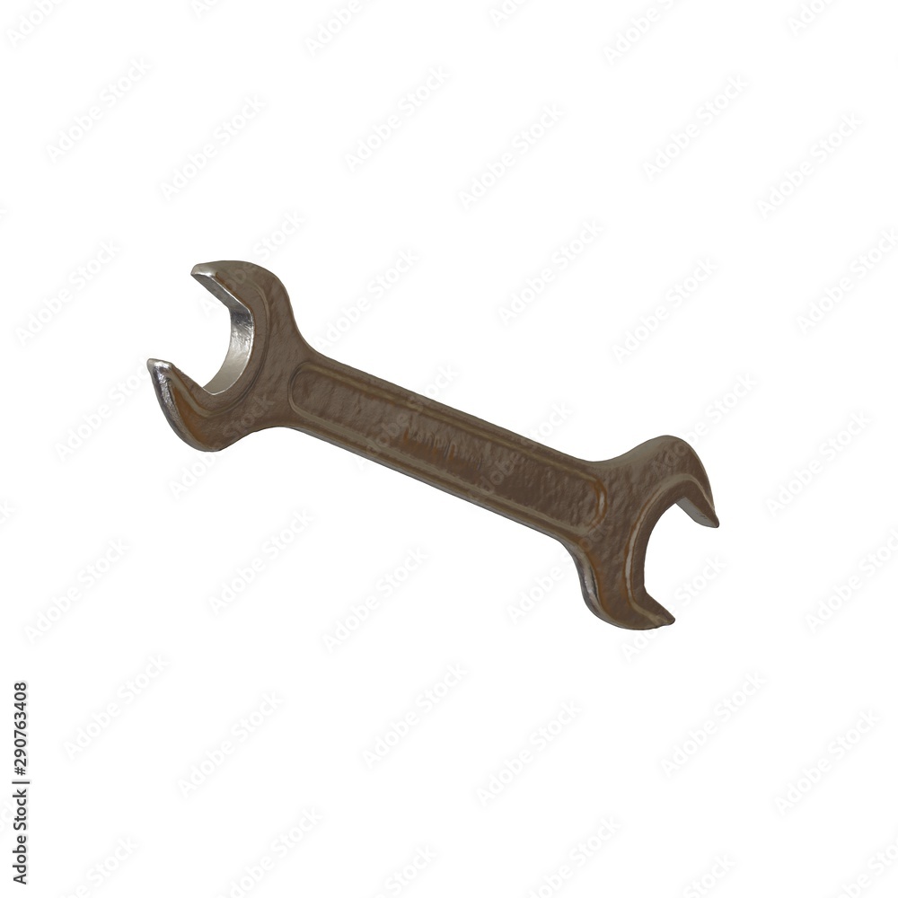Silver two way metal wrench isolated on white background. 3D rendering of excellent quality in high resolution Silver two way metal wrench isolated on white background. 3D rendering of excellent quality in high resolution