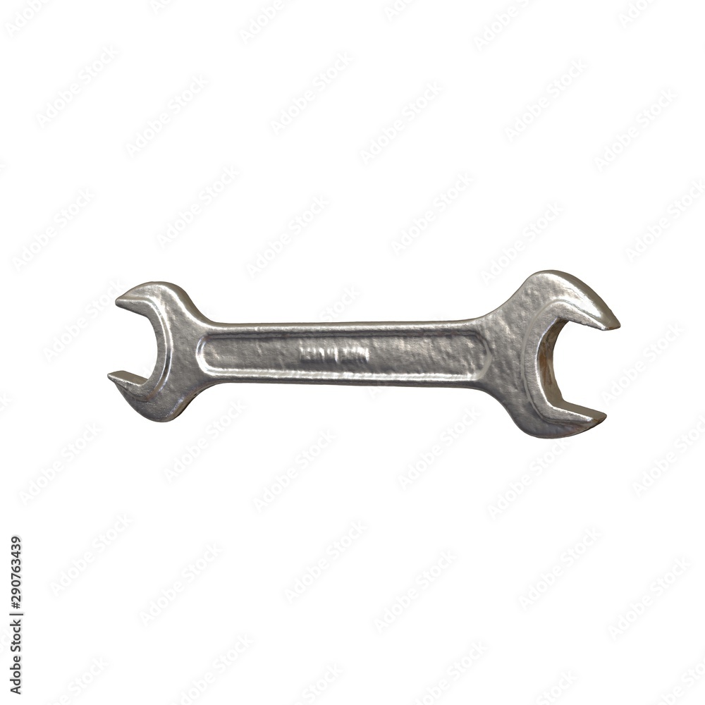 Silver two way metal wrench isolated on white background. 3D rendering of excellent quality in high resolution Silver two way metal wrench isolated on white background. 3D rendering of excellent quality in high resolution