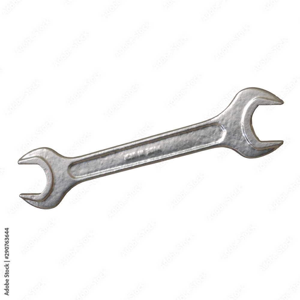 Silver two way metal wrench isolated on white background. 3D rendering of excellent quality in high resolution Silver two way metal wrench isolated on white background. 3D rendering of excellent quality in high resolution