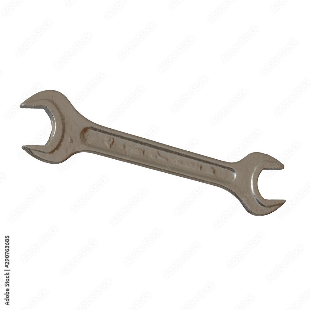 Silver two way metal wrench isolated on white background. 3D rendering of excellent quality in high resolution Silver two way metal wrench isolated on white background. 3D rendering of excellent quality in high resolution