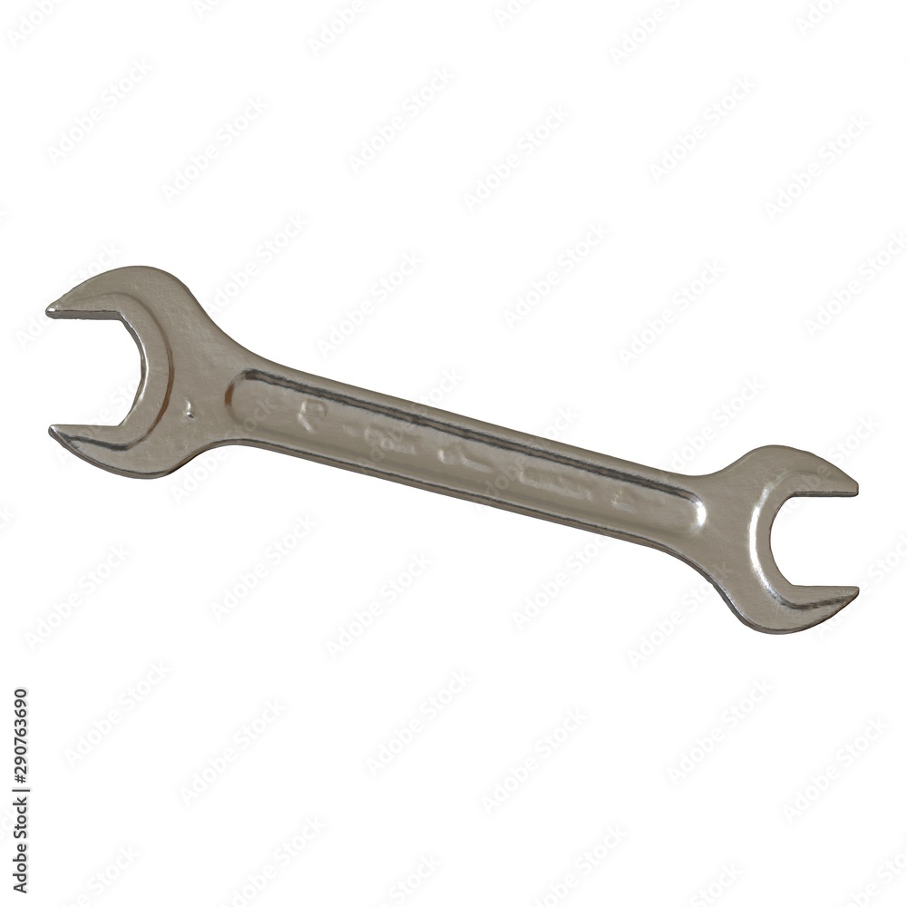 Silver two way metal wrench isolated on white background. 3D rendering of excellent quality in high resolution Silver two way metal wrench isolated on white background. 3D rendering of excellent quality in high resolution