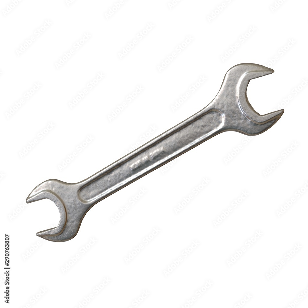 Silver two way metal wrench isolated on white background. 3D rendering of excellent quality in high resolution Silver two way metal wrench isolated on white background. 3D rendering of excellent quality in high resolution