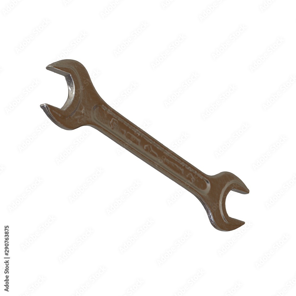 Silver two way metal wrench isolated on white background. 3D rendering of excellent quality in high resolution Silver two way metal wrench isolated on white background. 3D rendering of excellent quality in high resolution