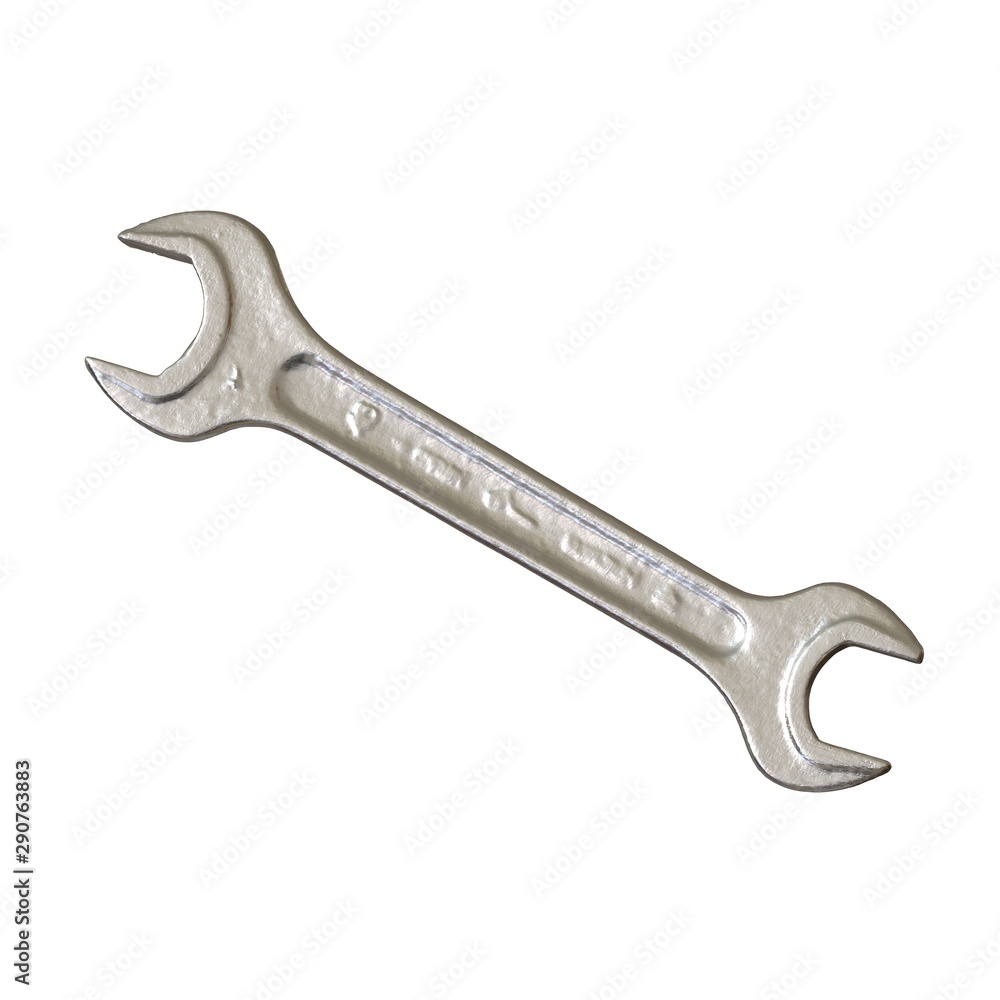 Silver two way metal wrench isolated on white background. 3D rendering of excellent quality in high resolution Silver two way metal wrench isolated on white background. 3D rendering of excellent quality in high resolution