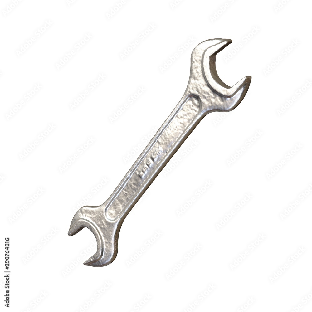 Silver two way metal wrench isolated on white background. 3D rendering of excellent quality in high resolution Silver two way metal wrench isolated on white background. 3D rendering of excellent quality in high resolution