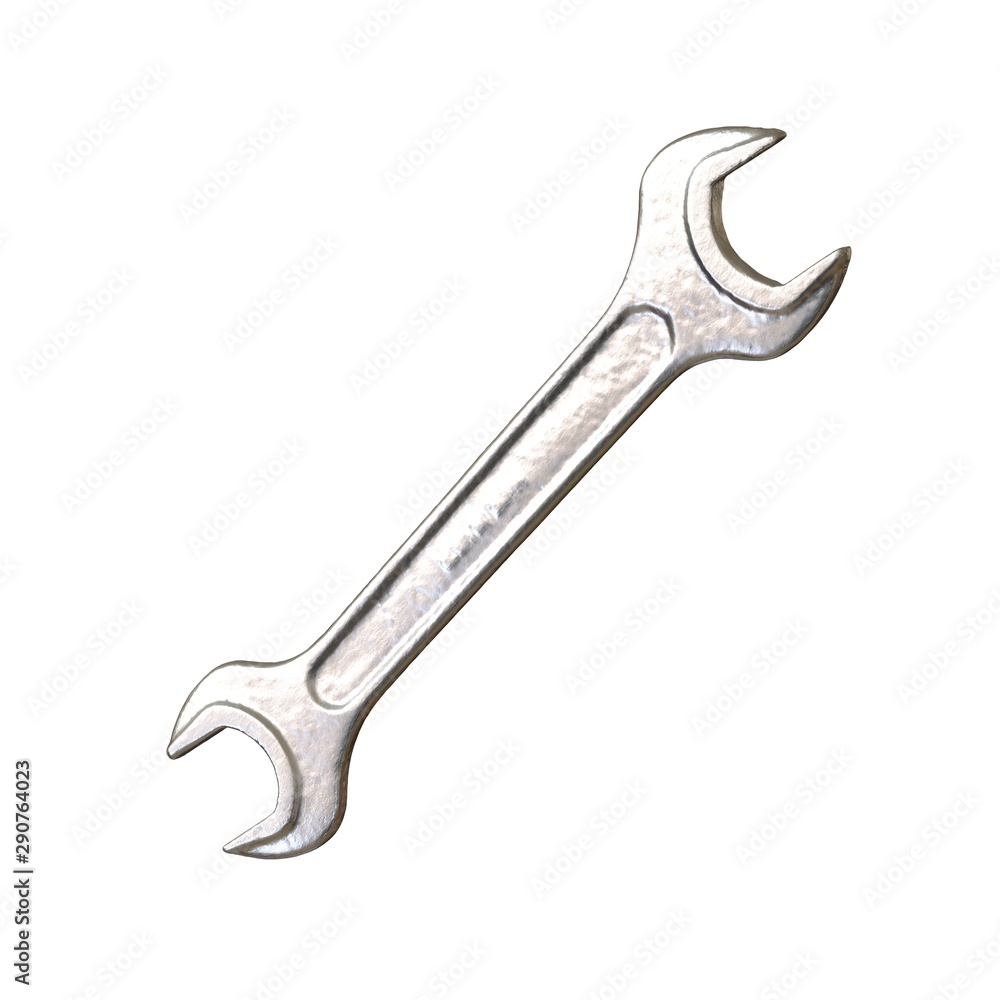 Silver two way metal wrench isolated on white background. 3D rendering of excellent quality in high resolution Silver two way metal wrench isolated on white background. 3D rendering of excellent quality in high resolution