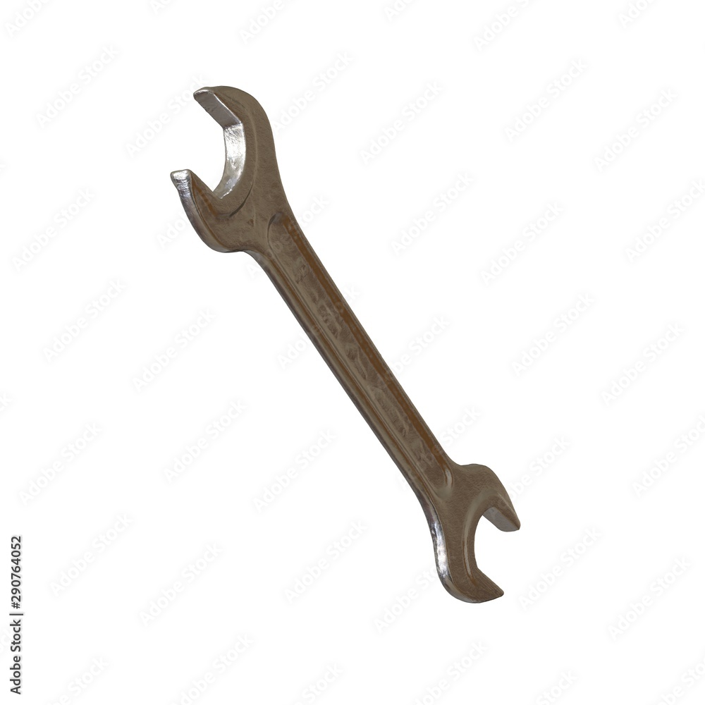 Silver two way metal wrench isolated on white background. 3D rendering of excellent quality in high resolution Silver two way metal wrench isolated on white background. 3D rendering of excellent quality in high resolution