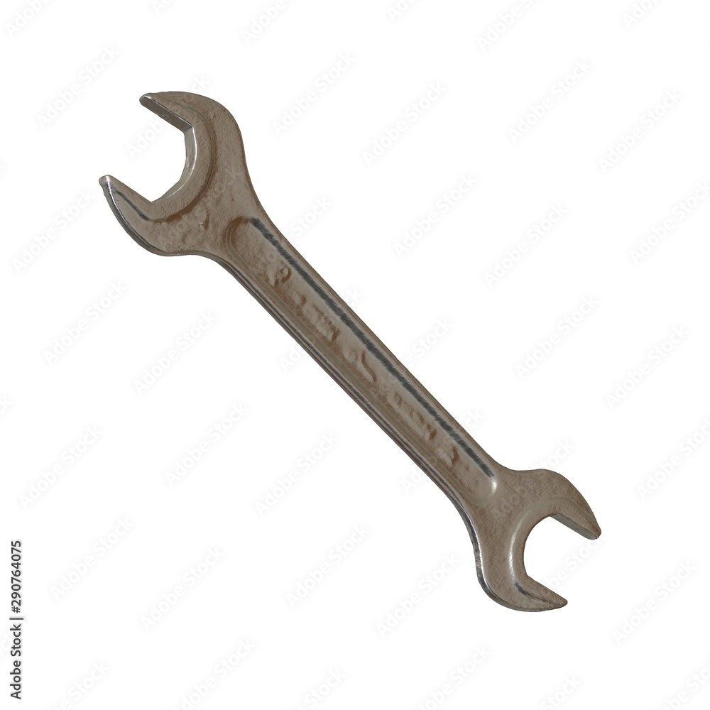 Silver two way metal wrench isolated on white background. 3D rendering of excellent quality in high resolution Silver two way metal wrench isolated on white background. 3D rendering of excellent quality in high resolution