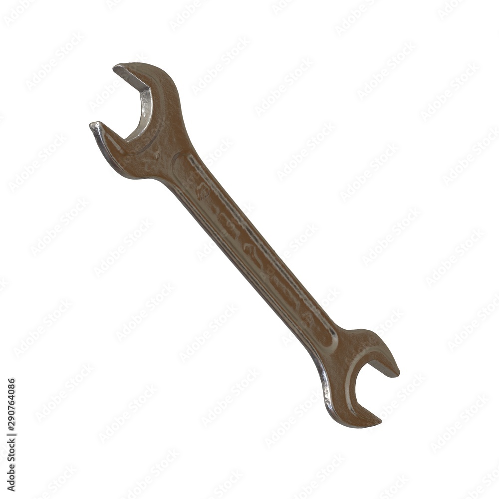 Silver two way metal wrench isolated on white background. 3D rendering of excellent quality in high resolution Silver two way metal wrench isolated on white background. 3D rendering of excellent quality in high resolution