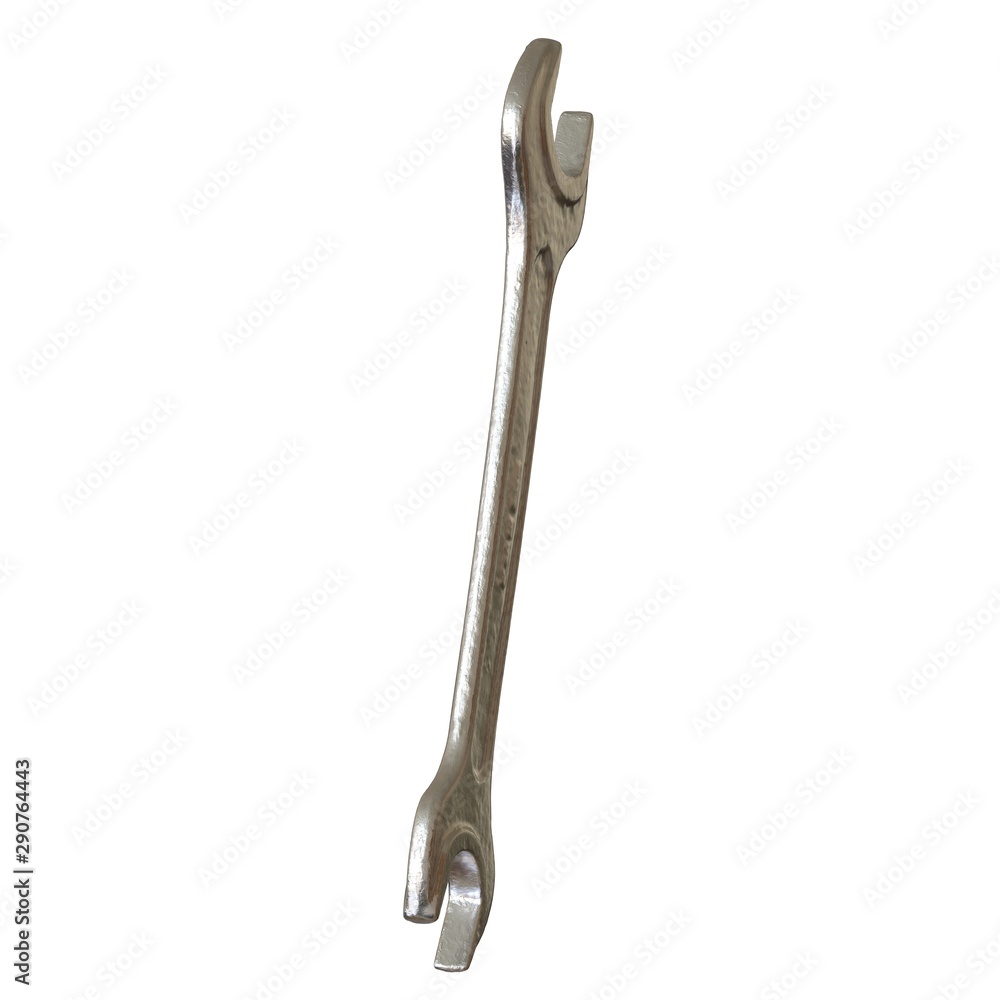 Silver two way metal wrench isolated on white background. 3D rendering of excellent quality in high resolution Silver two way metal wrench isolated on white background. 3D rendering of excellent quality in high resolution