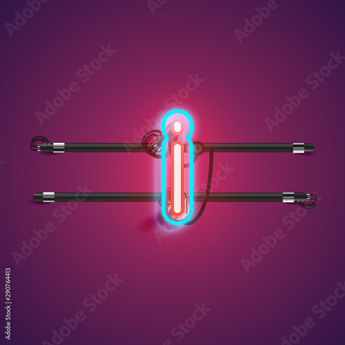 Realistic glowing double neon charcter from a fontset with console, vector illustration