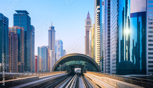 General view of Dubai Marina. Line of the city skyline.