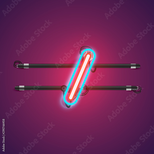 Realistic glowing double neon charcter from a fontset with console, vector illustration