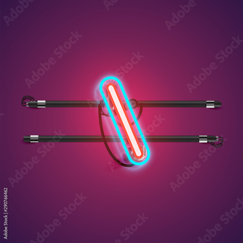 Realistic glowing double neon charcter from a fontset with console, vector illustration