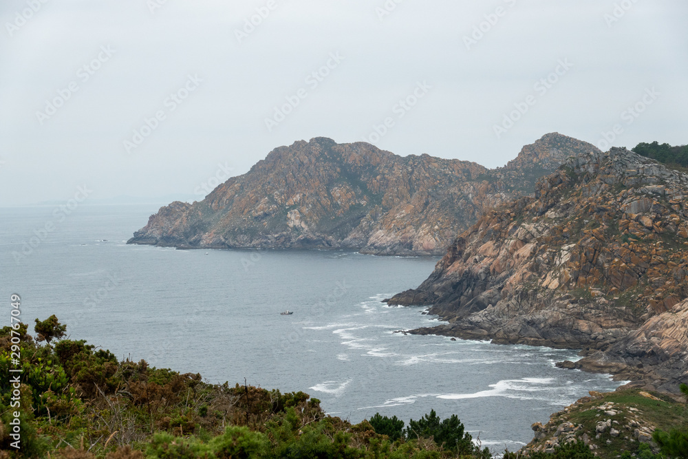 View of the Northern island. The Cíes Islands archipelago off the coast of Pontevedra in Galicia (Spain).