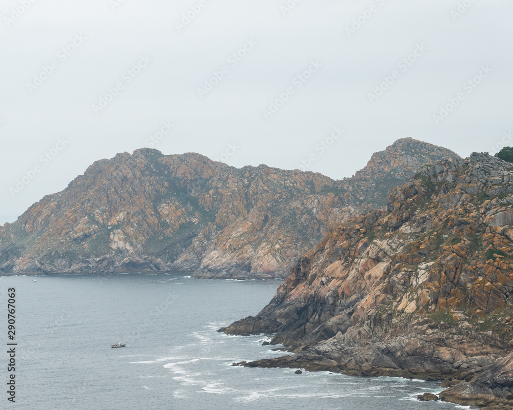 View of the Northern island. The Cíes Islands archipelago off the coast of Pontevedra in Galicia (Spain).