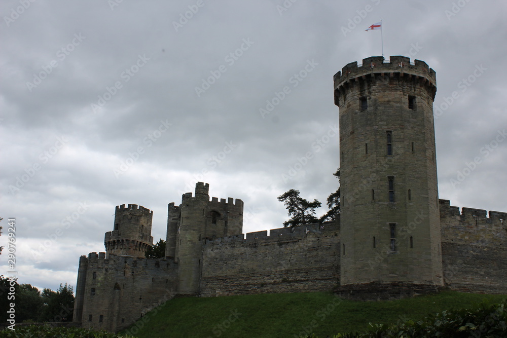 Warwick Castle, Britain, on a cloudy day