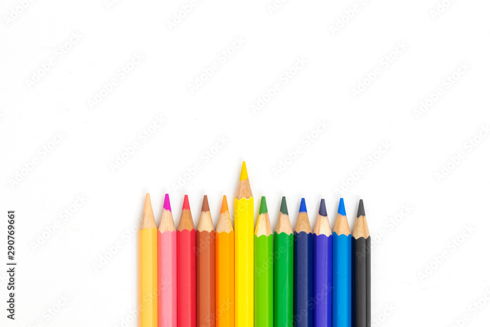 colorful pencils on white background with copy space colorful pencils on white background with copy space