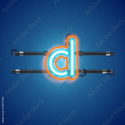 Realistic glowing double neon charcter on and off from a fontset, vector illustration