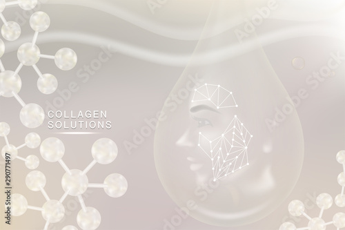 Hyaluronic acid skin solutions ad, white collagen serum drop with cosmetic advertising background ready to use, illustration vector.